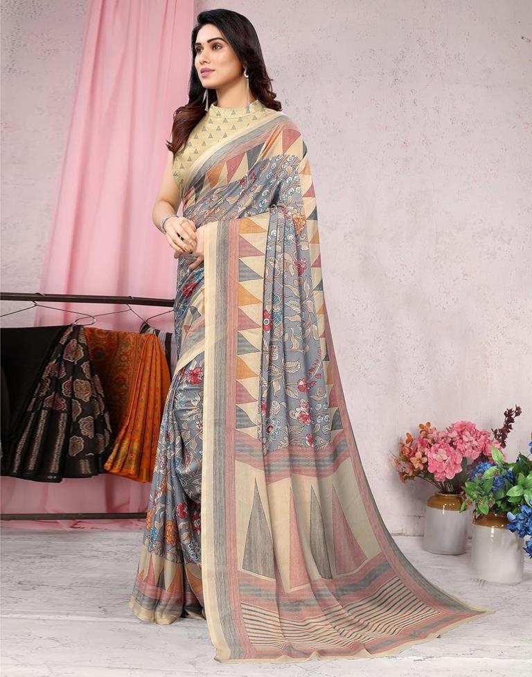 Multicoloured Printed Chiffon Saree