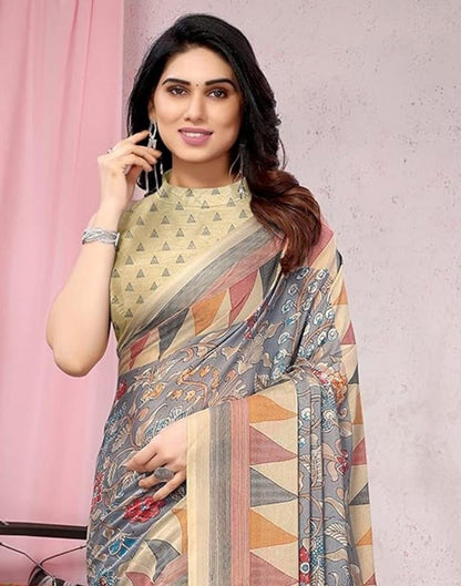 Multicoloured Printed Chiffon Saree