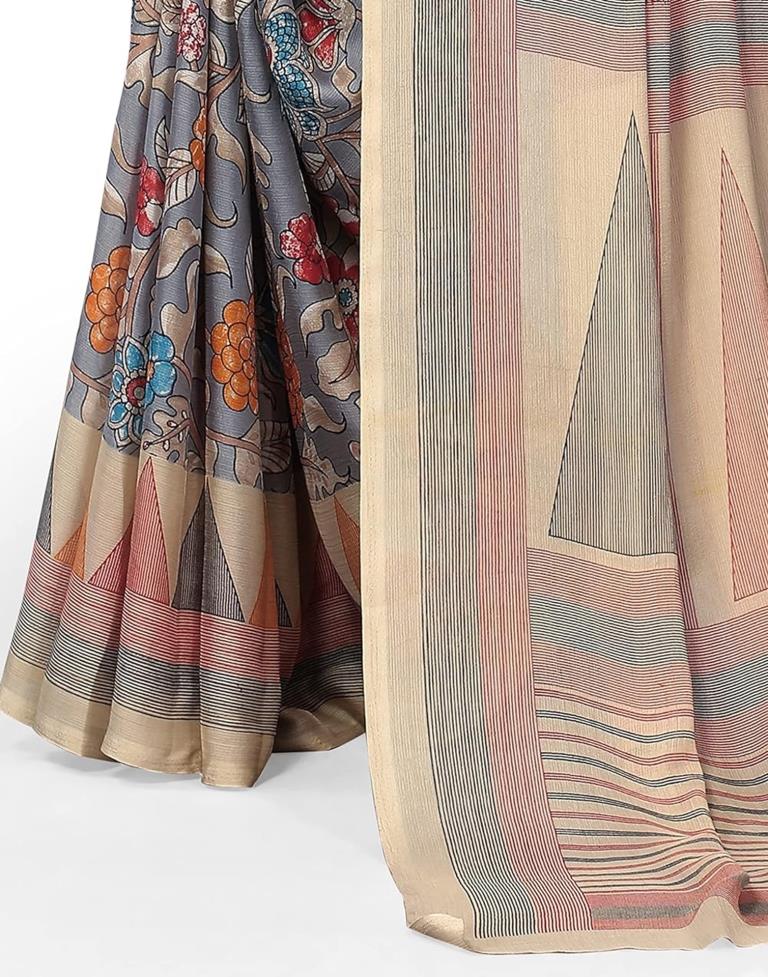 Multicoloured Printed Chiffon Saree