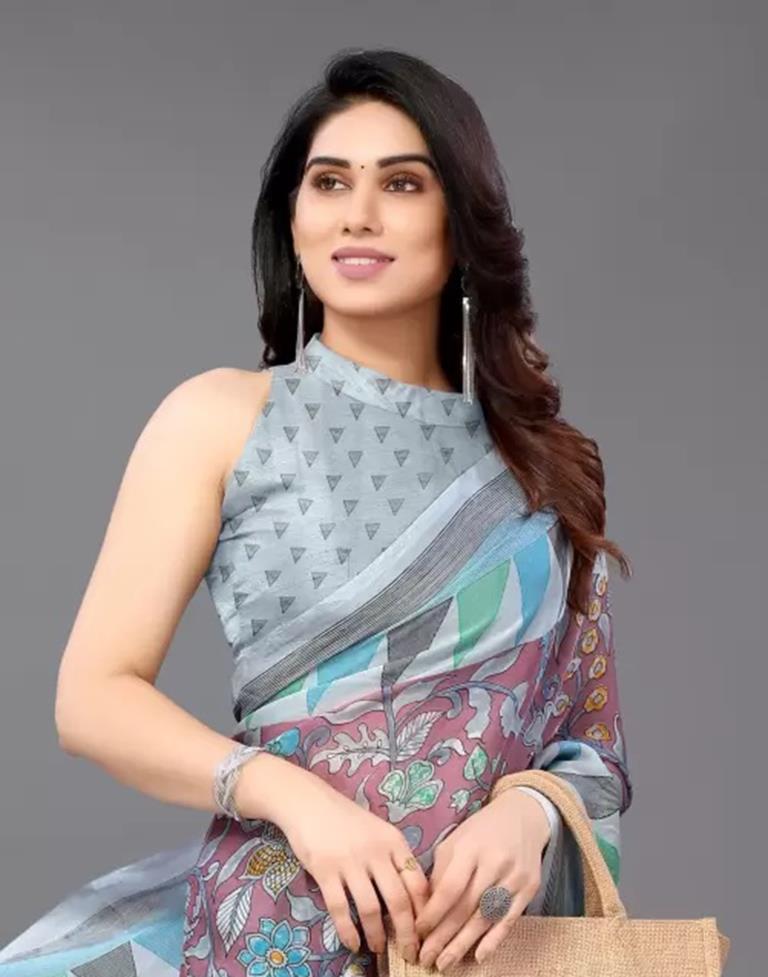 Multicoloured Printed Chiffon Saree