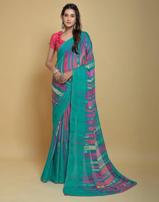 Rama Green Printed Georgette Saree