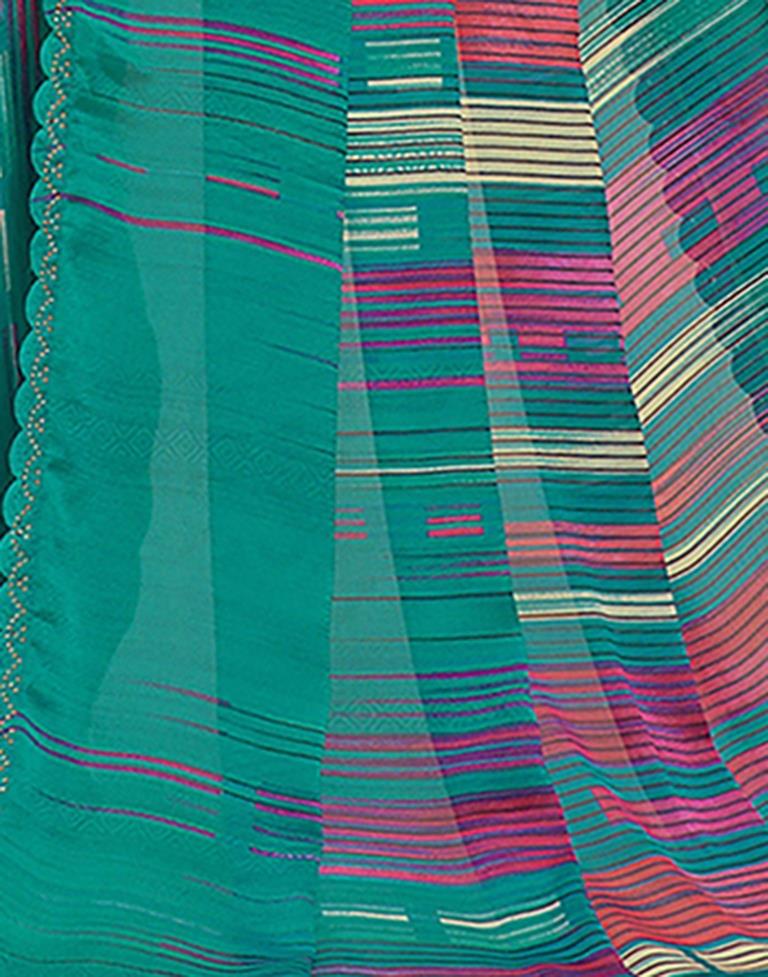 Rama Green Printed Georgette Saree