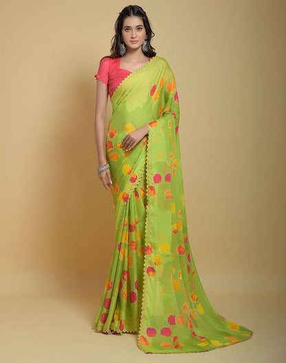 Light Green Printed Georgette Saree