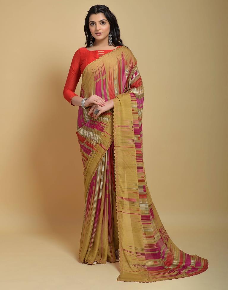 Beige Printed Georgette Saree