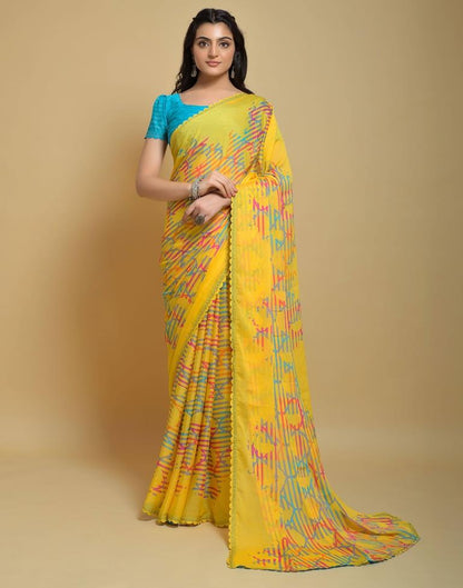 Yellow Printed Georgette Saree