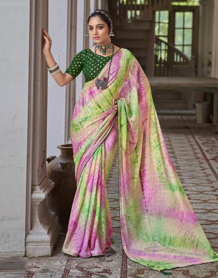 Green Printed Brasso Saree