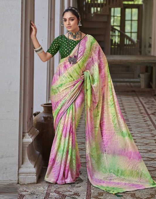 Green Printed Brasso Saree