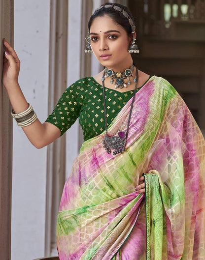 Green Printed Brasso Saree