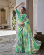 Turquoise Green Printed Brasso Saree