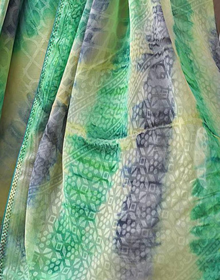Turquoise Green Printed Brasso Saree