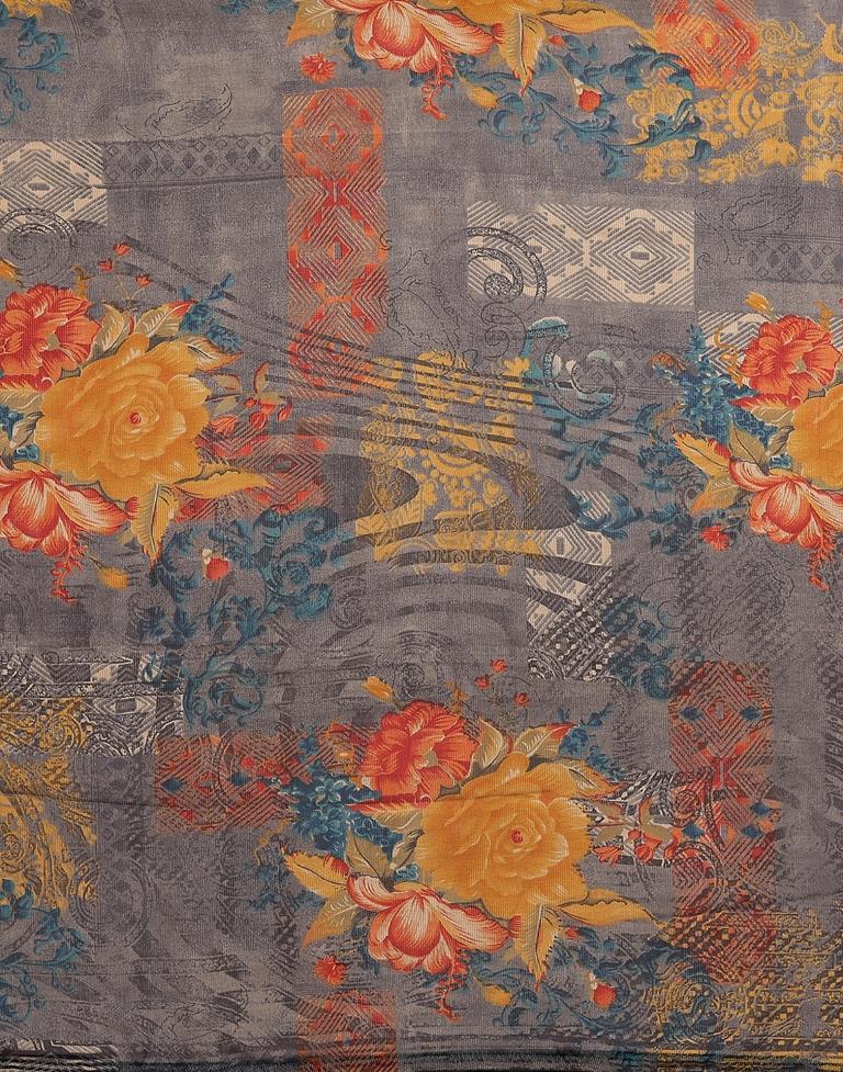 Grey Printed Chiffon Saree