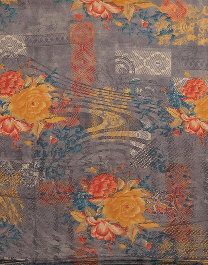Grey Printed Chiffon Saree