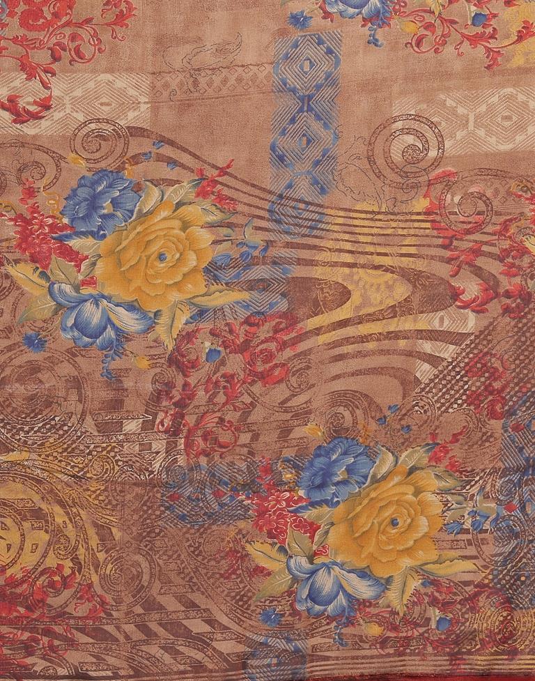 Brown Printed Chiffon Saree