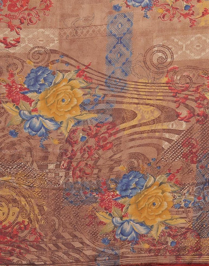 Brown Printed Chiffon Saree