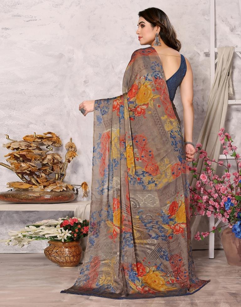 Beige Printed Chiffon Saree