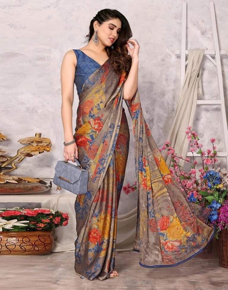 Beige Printed Chiffon Saree