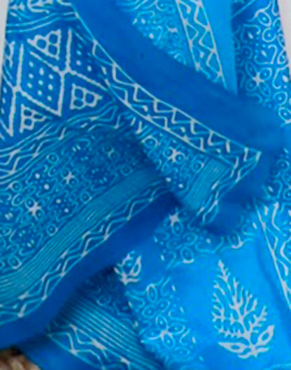 Sky Blue Printed Cotton Saree