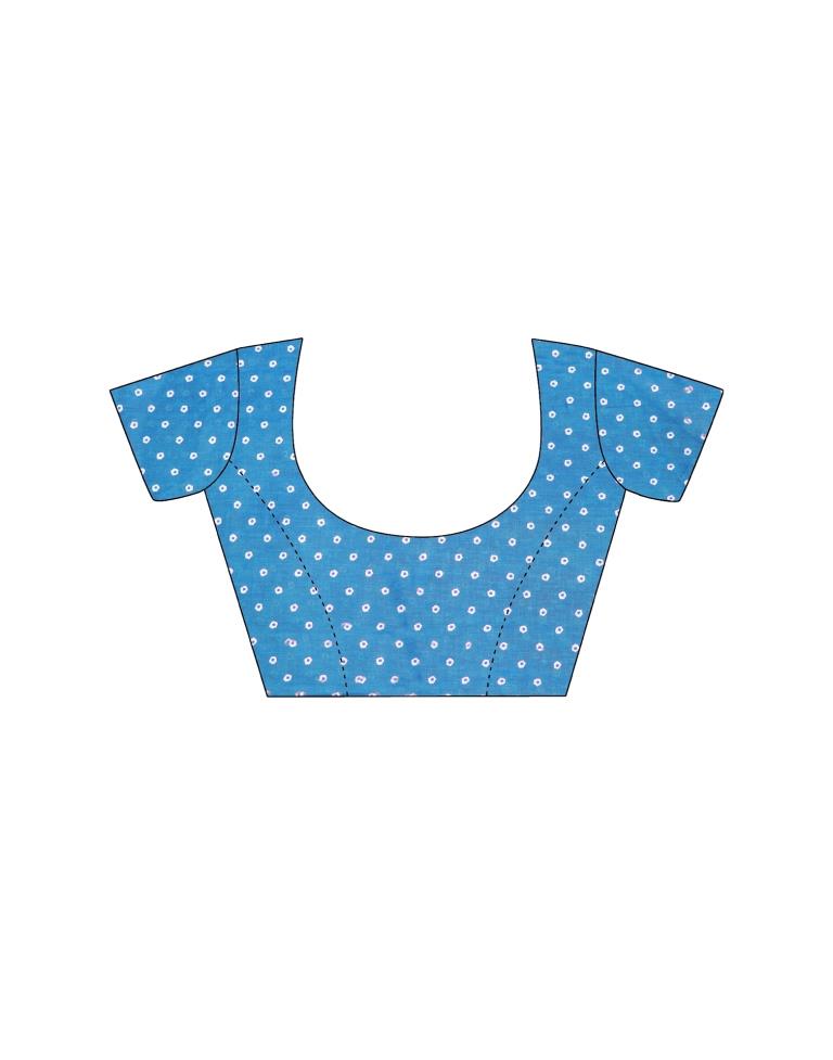 Sky Blue Printed Cotton Saree
