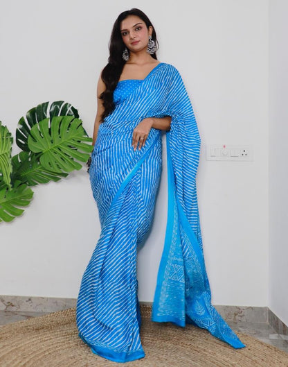 Sky Blue Printed Cotton Saree