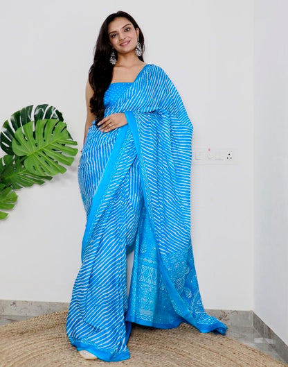 Sky Blue Printed Cotton Saree