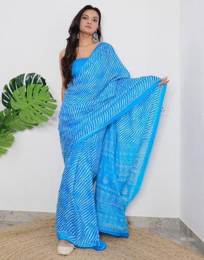 Sky Blue Printed Cotton Saree