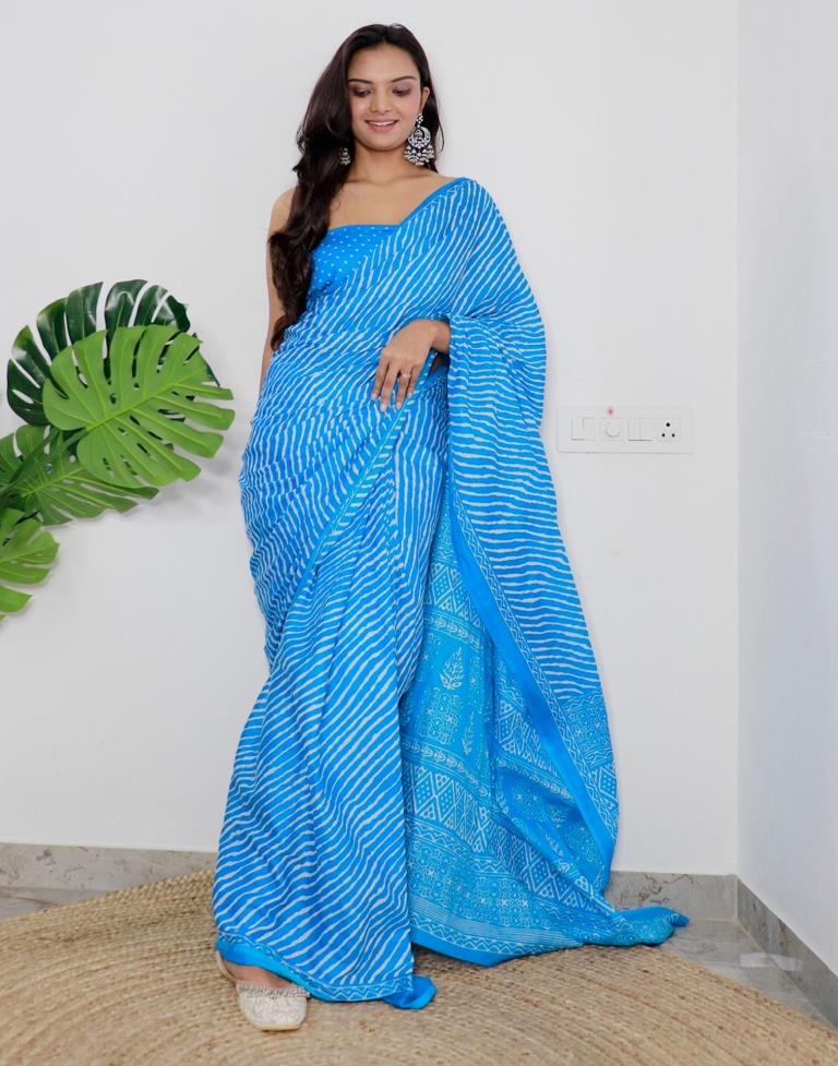Sky Blue Printed Cotton Saree