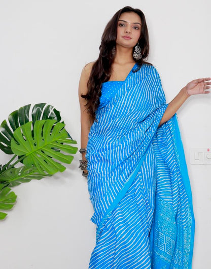 Sky Blue Printed Cotton Saree