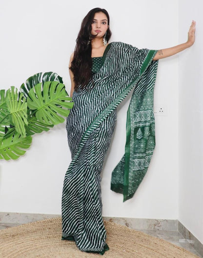 Green Printed Cotton Saree