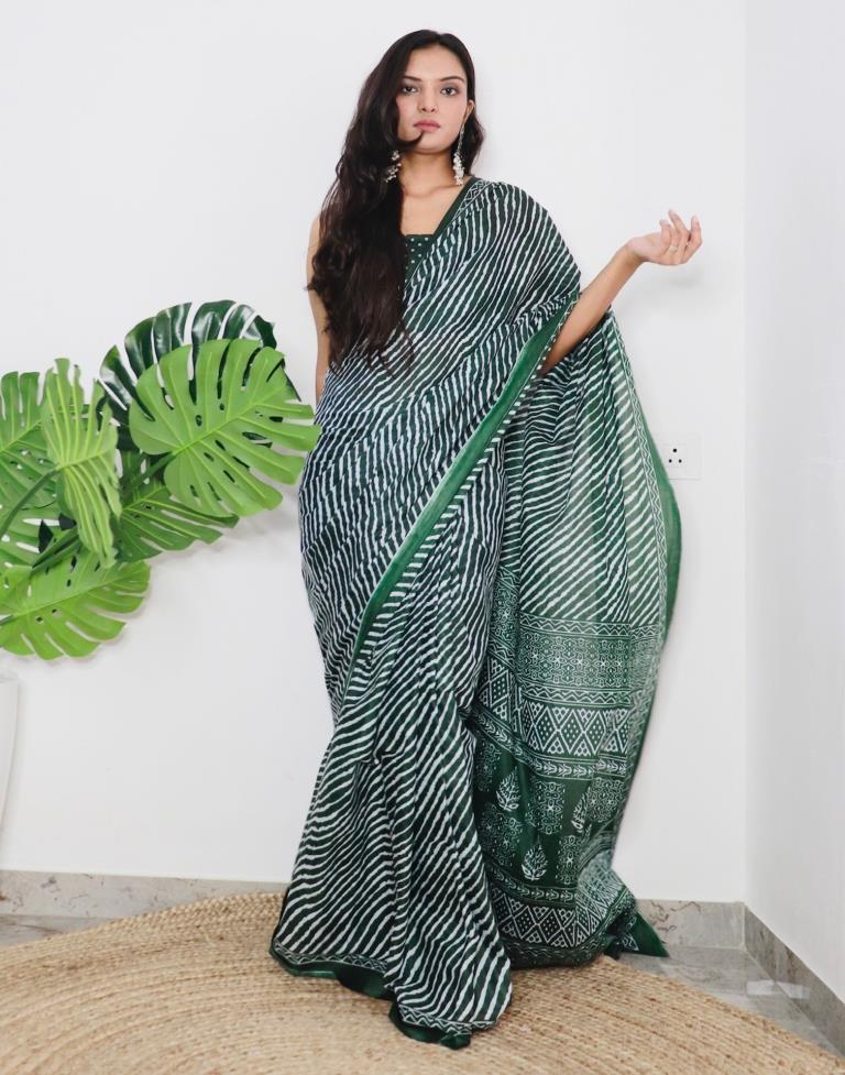 Green Printed Cotton Saree