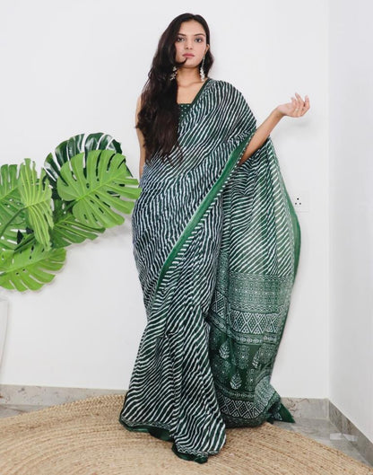 Green Printed Cotton Saree