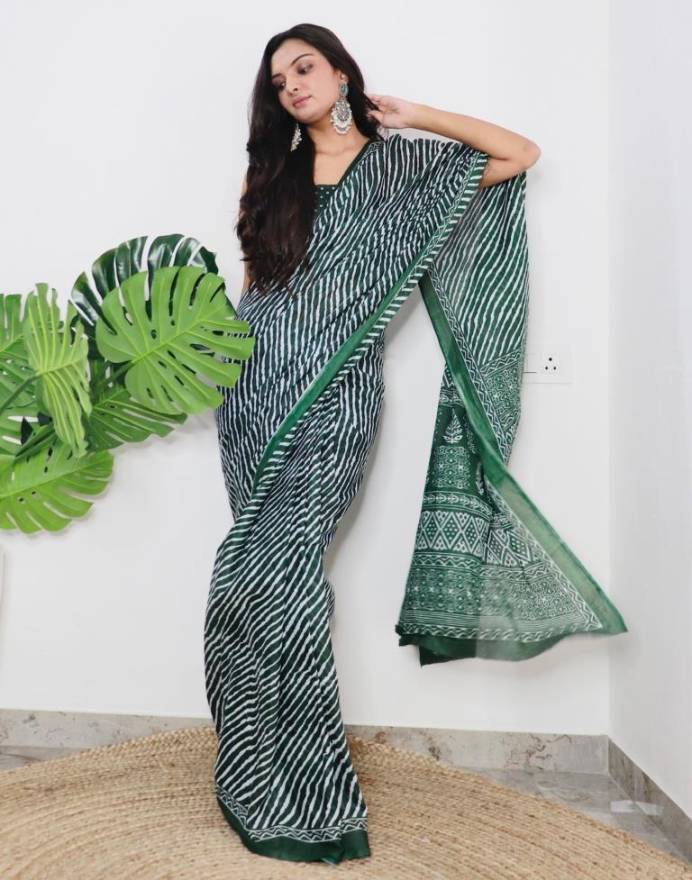 Green Printed Cotton Saree