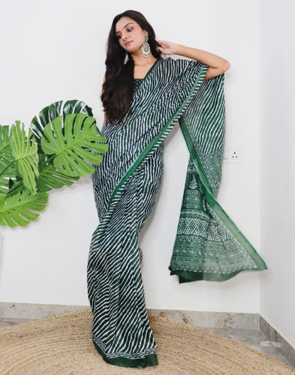 Green Printed Cotton Saree