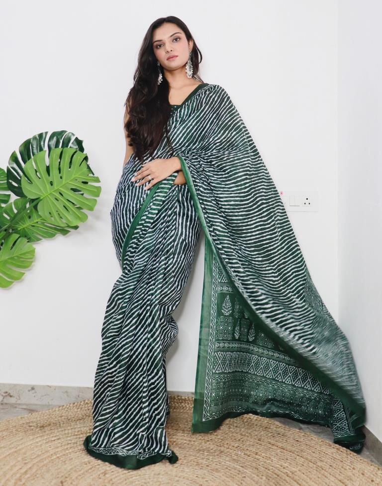 Green Printed Cotton Saree