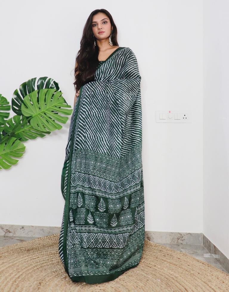 Green Printed Cotton Saree