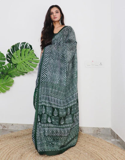 Green Printed Cotton Saree