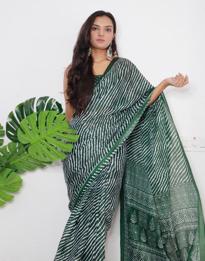 Green Printed Cotton Saree