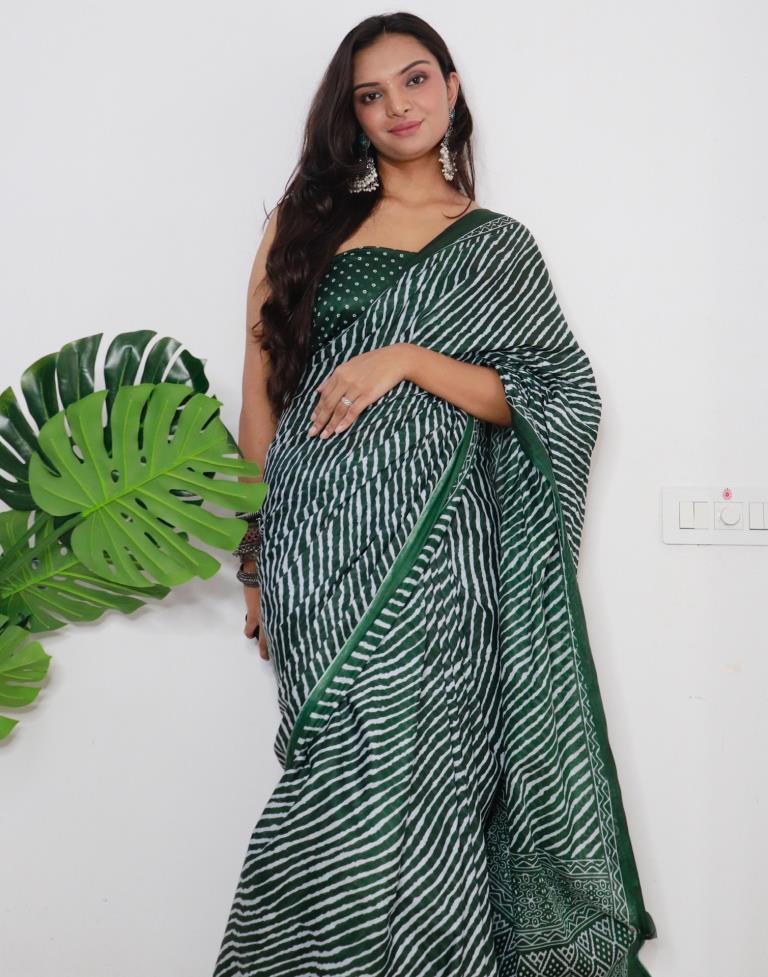 Green Printed Cotton Saree