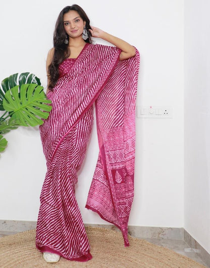 Cherry Pink Printed Cotton Saree