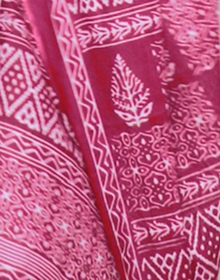 Cherry Pink Printed Cotton Saree