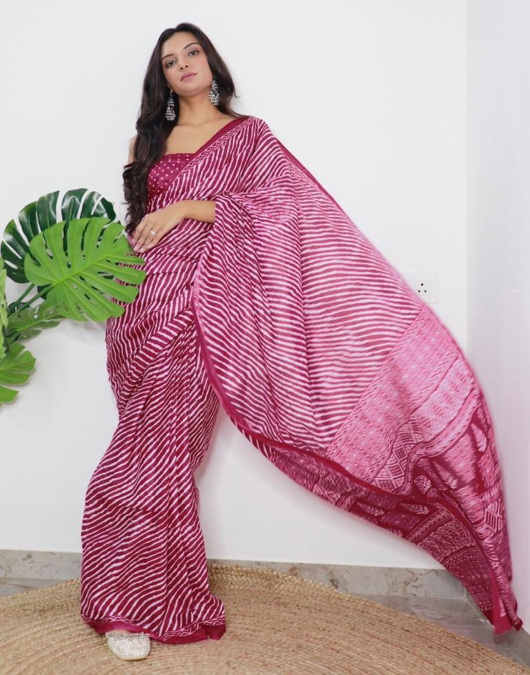 Cherry Pink Printed Cotton Saree