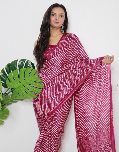 Cherry Pink Printed Cotton Saree