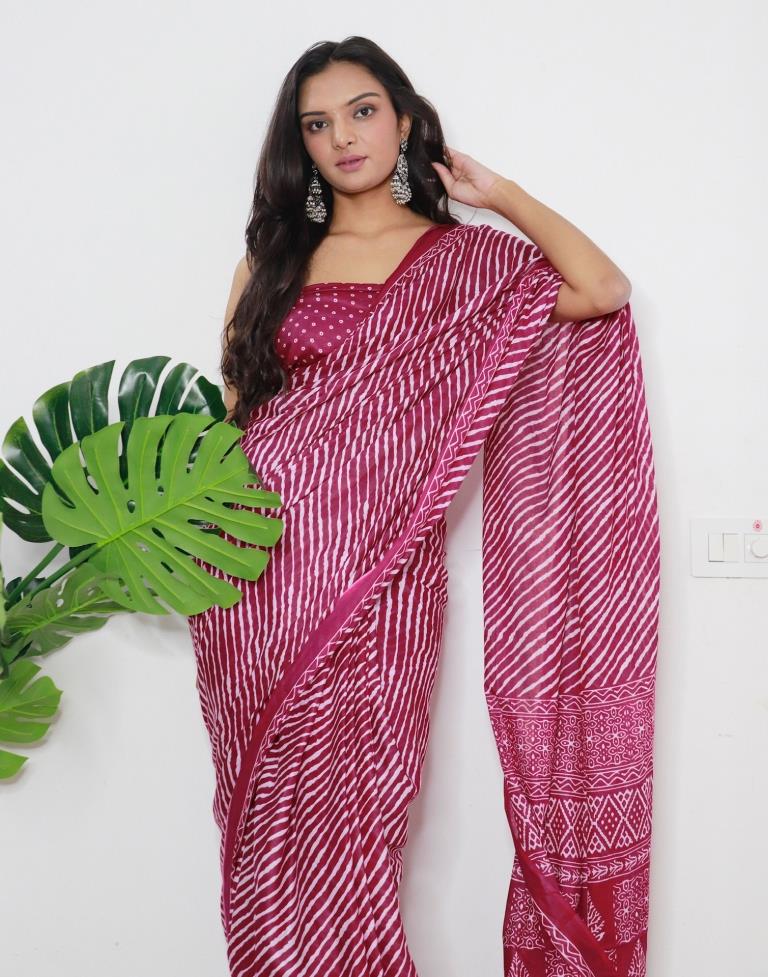 Cherry Pink Printed Cotton Saree