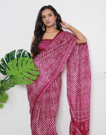 Cherry Pink Printed Cotton Saree