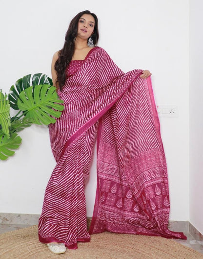 Cherry Pink Printed Cotton Saree