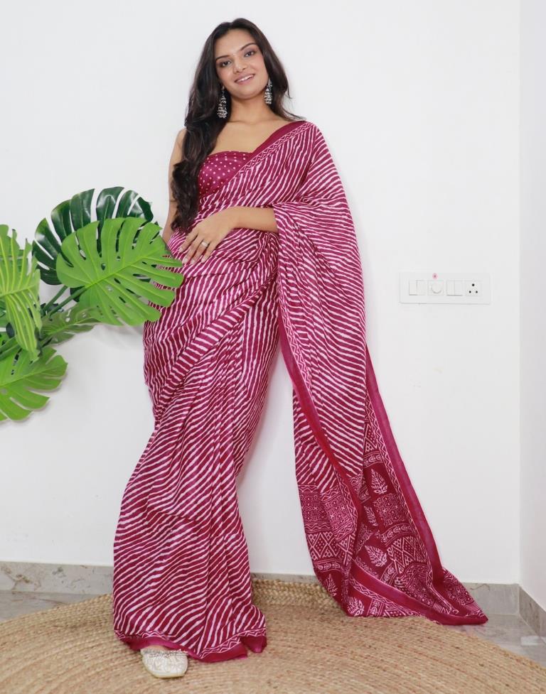 Cherry Pink Printed Cotton Saree