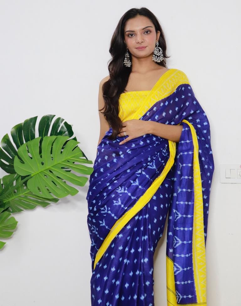 Blue Printed Cotton Saree