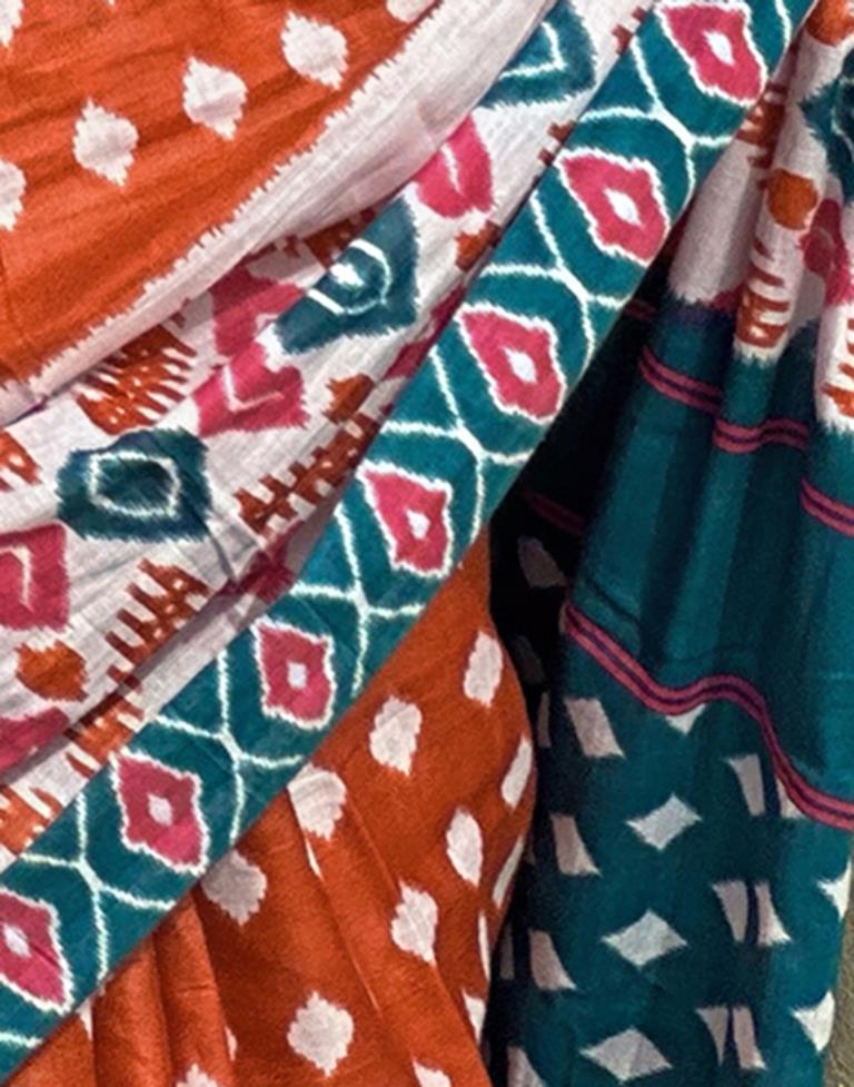 Rust Orange Printed Cotton Saree