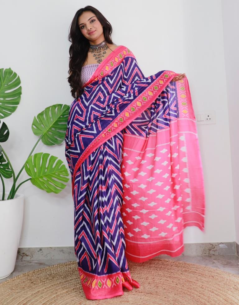 Blue Printed Cotton Saree