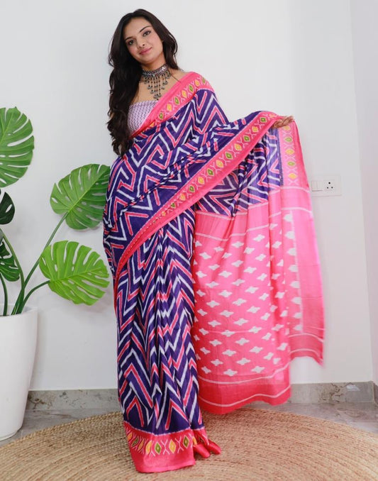 Blue Printed Cotton Saree