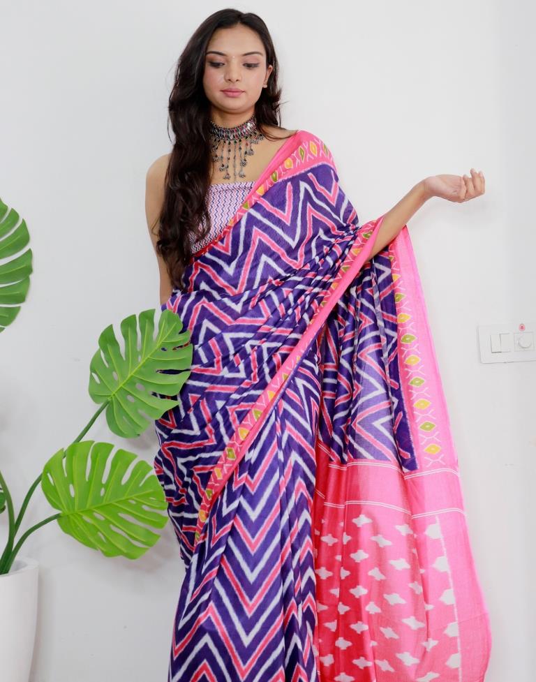 Blue Printed Cotton Saree